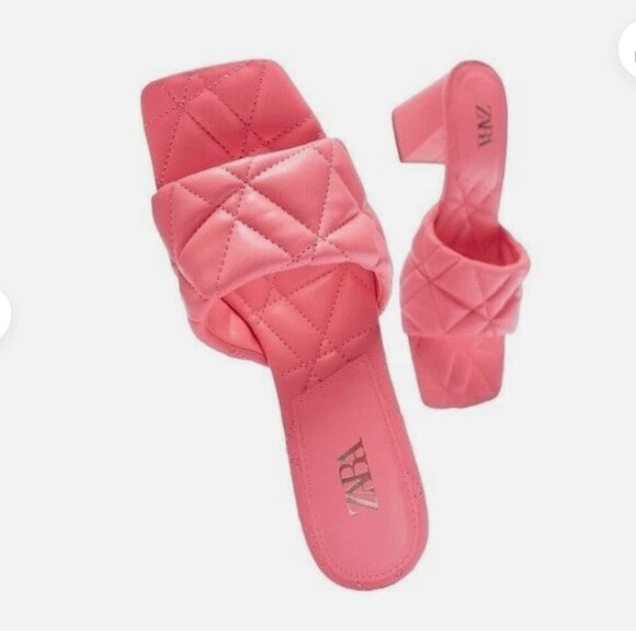 Zara Sandals Wide Heeled Quilted Pink kitten heals size 36 (6.5) - Picture 1 of 5
